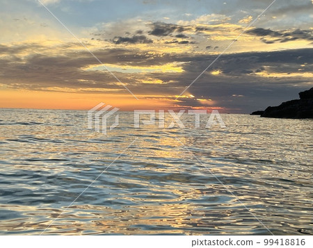 Scenic sunset over Ioninan sea in Vlore Albania . 99418816
