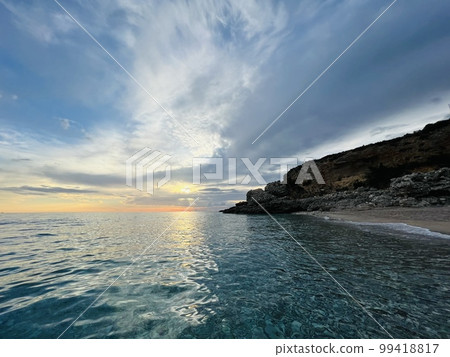 Scenic sunset over Ioninan sea in Vlore Albania . 99418817
