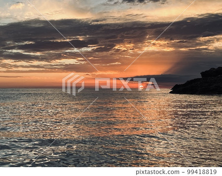 Scenic sunset over Ioninan sea in Vlore Albania . Scenic sunset over Ioninan sea in Vlore Albania . 99418819