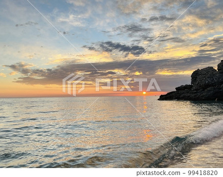 Scenic sunset over Ioninan sea in Vlore Albania . Scenic sunset over Ioninan sea in Vlore Albania . 99418820