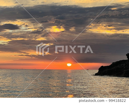 Scenic sunset over Ioninan sea in Vlore Albania . 99418822