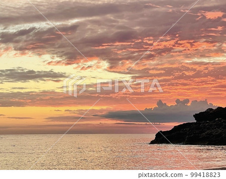 Scenic sunset over Ioninan sea in Vlore Albania . Scenic sunset over Ioninan sea in Vlore Albania . 99418823