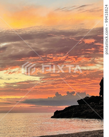 Scenic sunset over Ioninan sea in Vlore Albania . 99418824