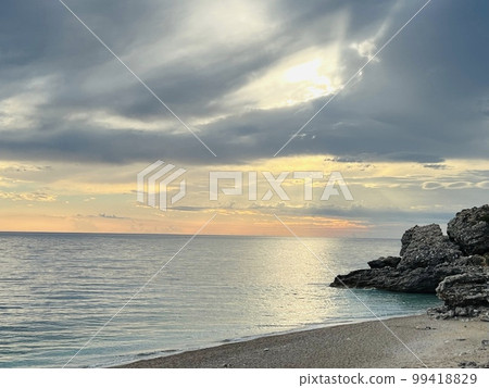Scenic sunset over Ioninan sea in Vlore Albania . 99418829