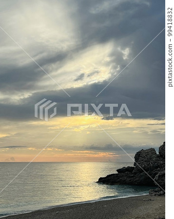 Scenic sunset over Ioninan sea in Vlore Albania . 99418832