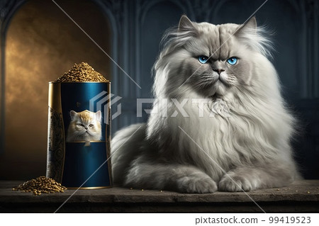 cat modeling for a luxury ultra expensive cat food line product illustration generative ai 99419523
