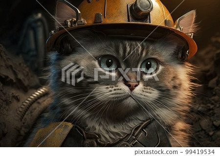 Miner Mining engineer cat working job profession illustration generative ai 99419534