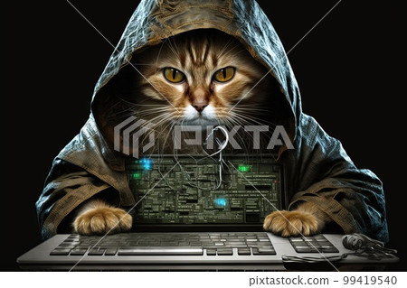 hacker cat working job profession illustration generative ai 99419540