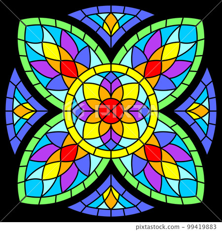 Stained-glass window in gothic style. Medieval - Stock