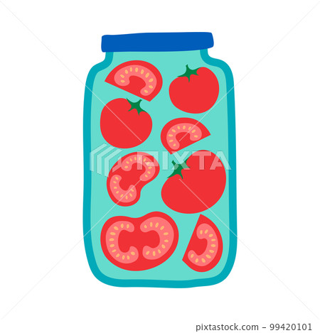 Cartoon Color Pickled Tomatoes in Jar Icon Homemade Preserve Concept Flat Design Style. Vector illustration Cartoon Color Pickled Tomatoes in Jar Icon Homemade Preserve Concept Flat Design Style. Vector illustration 99420101