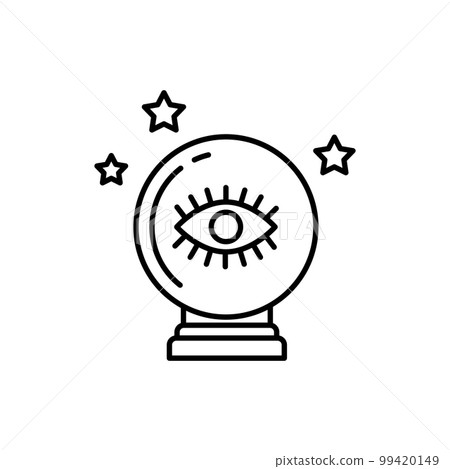 Crystal Ball with Eye Astrology Sign Black Thin Line Icon Divination or Esoteric Mystic Concept. Vector illustration Crystal Ball with Eye Astrology Sign Black Thin Line Icon Divination or Esoteric Mystic Concept. Vector illustration 99420149