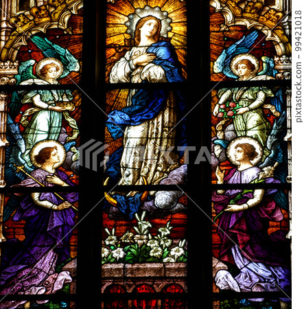 Stained glass window detail in Cluj Napoca. Saint Michael church, Romania Stained glass window detail in Cluj Napoca. Saint Michael church, Romania 99421018