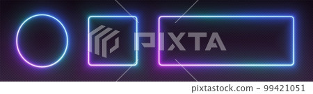 Neon gradient frames, glowing borders set, colorful futuristic UI design elements. Vibrant geometric shapes 99421051