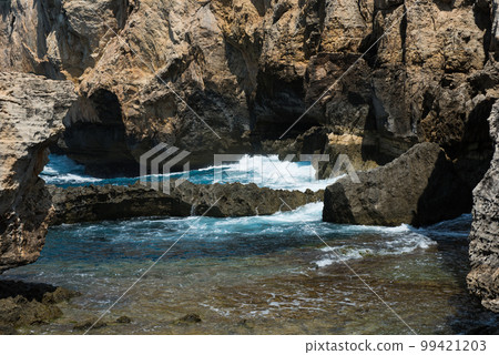 Blue hole and the collapsed Azure window. Gozo, Malta 99421203