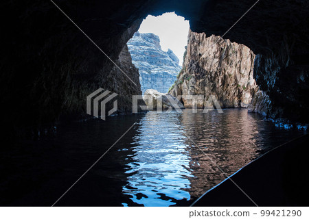 View from inside the Blue Grotto sea cave. Malta 99421290