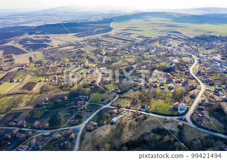 Aerial view of a village 99421494