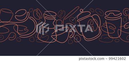 Coffee line, seamless pattern. Vector cup, grains 99421602