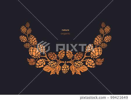 Hops cone, bush Vector gold symbol Vintage pattern 99421649