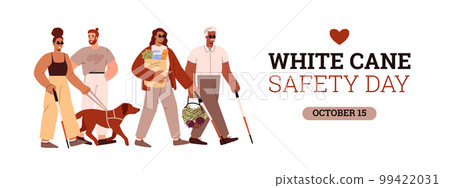 White cane safety day banner or poster with blind people, vector illustration. White cane safety day banner or poster with blind people, vector illustration. 99422031