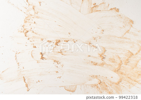 A neutral-colored face powder applied to a surface on a light background. Top view, flat position. With space to copy. Powder texture. High quality photo A neutral-colored face powder applied to a surface on a light background. Top view, flat position. With space to copy. Powder texture. High quality photo 99422318