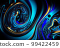 abstract background of a mixture of blue and gold paint. Generative AI 99422459