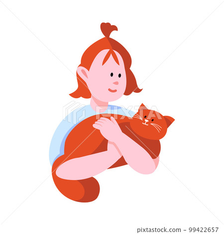Happy Little Girl Cuddling and Hugging Cat Pet Vector Illustration Happy Little Girl Cuddling and Hugging Cat Pet Vector Illustration 99422657
