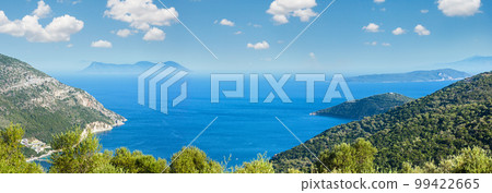 Beautiful summer Lefkada coast panorama (Greece, Ionian Sea). View from up Beautiful summer Lefkada coast panorama (Greece, Ionian Sea). View from up 99422665