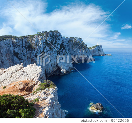 Rocky south cape of Lefkas island and lighthouse (Greece, Ionian Sea) 99422666
