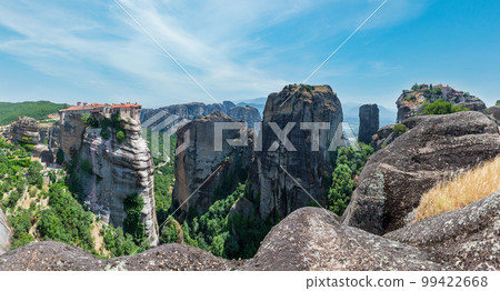 Summer Meteora - important rocky Christianity religious monasteries complex in Greece. Panorama. 99422668