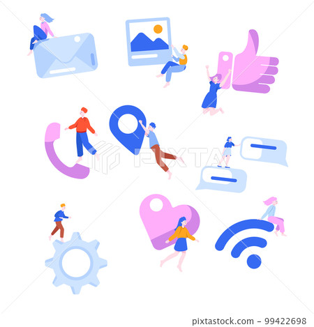 Tiny People Characters Interacting with Huge Objects Vector Set 99422698