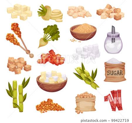 White and Brown Sugar with Sugarcane and Beet Big Vector Set White and Brown Sugar with Sugarcane and Beet Big Vector Set 99422719