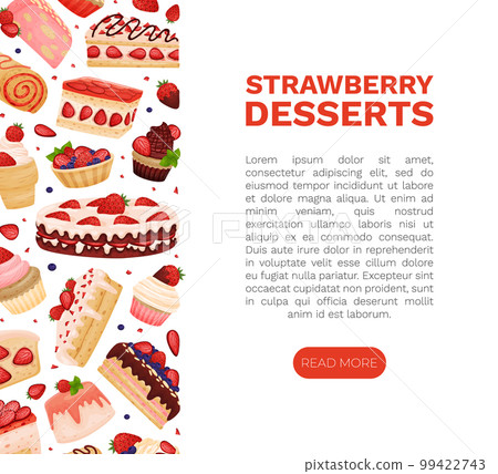 Strawberry Dessert Banner Design with Sweet Creamy Pastry Vector Template 99422743