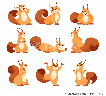 Funny Squirrel with Bushy Tail Expressing Different Emotion Vector Set Funny Squirrel with Bushy Tail Expressing Different Emotion Vector Set 99422747