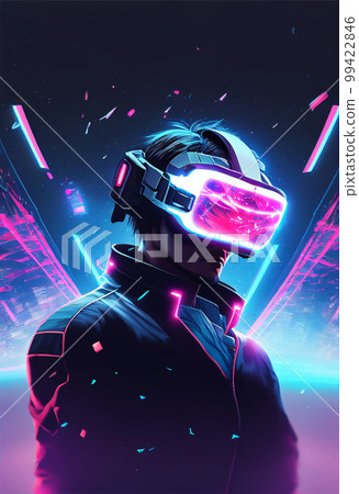 person wearing virtual reality headset , AI generated 99422846