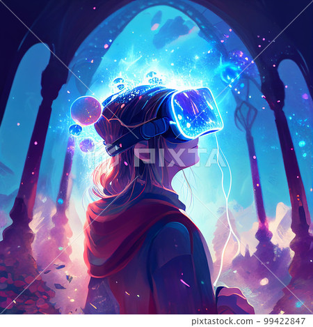 person wearing virtual reality headset , AI generated 99422847