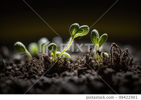 AI generated sprouted seedlings in soil, seedling sprouts, home gardening, selective focus AI generated sprouted seedlings in soil, seedling sprouts, home gardening, selective focus 99422901