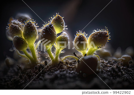 AI generated sprouted seedlings in soil, seedling sprouts, home gardening, selective focus AI generated sprouted seedlings in soil, seedling sprouts, home gardening, selective focus 99422902