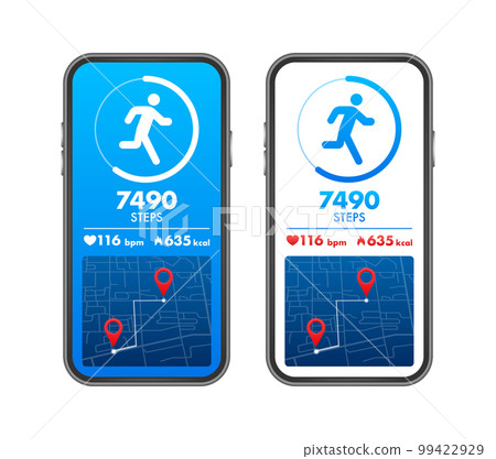 Activity and fitness tracker app. App for morning jogging or fitness. Walk steps. 99422929