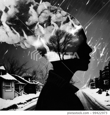 high contrast surreal collage , Seasonal affective disorder concept. AI generated high contrast surreal collage , Seasonal affective disorder concept. AI generated 99422973