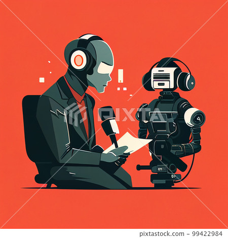 artificial intelligence has replaced humans in journalism and content production, robot reporter , AI generated artificial intelligence has replaced humans in journalism and content production, robot reporter , AI generated 99422984