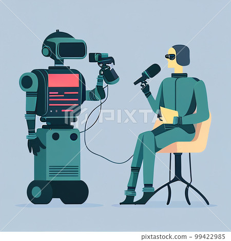 artificial intelligence has replaced humans in journalism and content production, robot reporter , AI generated artificial intelligence has replaced humans in journalism and content production, robot reporter , AI generated 99422985