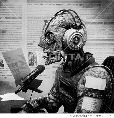 artificial intelligence has replaced humans in journalism and content production, robot reporter , AI generated artificial intelligence has replaced humans in journalism and content production, robot reporter , AI generated 99422986