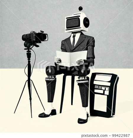artificial intelligence has replaced humans in journalism and content production, robot reporter , AI generated 99422987