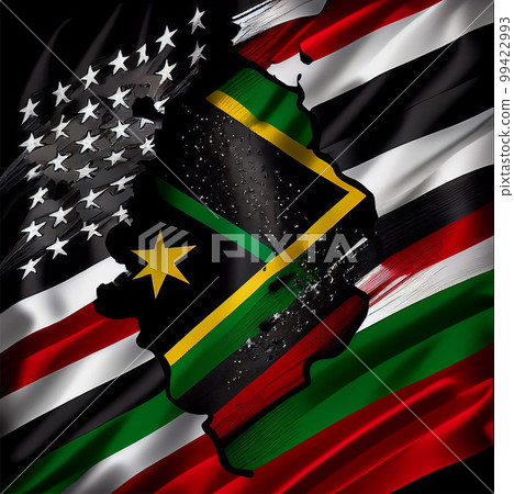 Black Liberation African American flags and stars. Black History Month. Juneteenth African American Holiday Celebrating Freedom. AI generated 99422993