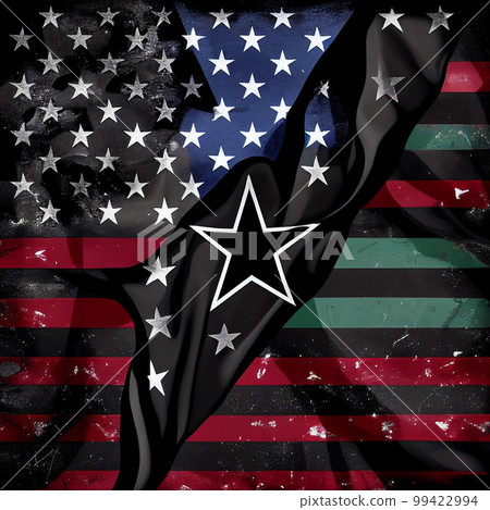 Black Liberation African American flags and stars. Black History Month. Juneteenth African American Holiday Celebrating Freedom. AI generated 99422994