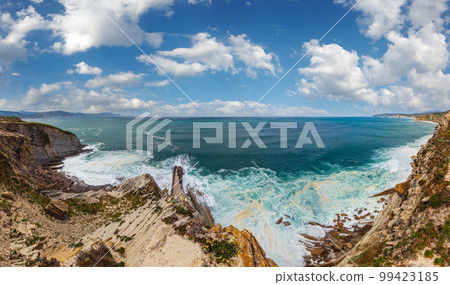 Summer ocean coastline view in Getxo town, Spain Summer ocean coastline view in Getxo town, Spain 99423185