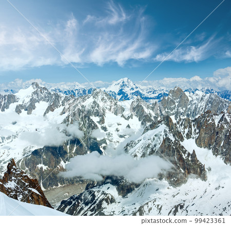 Mont Blanc mountain massif summer landscape(view from Aiguille du Midi Mount,  French ) 99423361