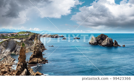 Beautiful Atlantic Ocean coastline landscape near Arnia Beach (Biskaya, Cantabria, Spain). 99423366