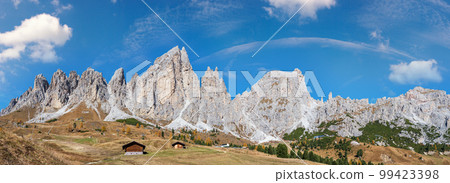 Autumn alpine Dolomites rocky mountain scene, Sudtirol, Italy. Peaceful view near Gardena Pass. Autumn alpine Dolomites rocky mountain scene, Sudtirol, Italy. Peaceful view near Gardena Pass. 99423398