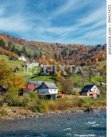 Autumn Carpathian mountain river (Ukraine). 99423455